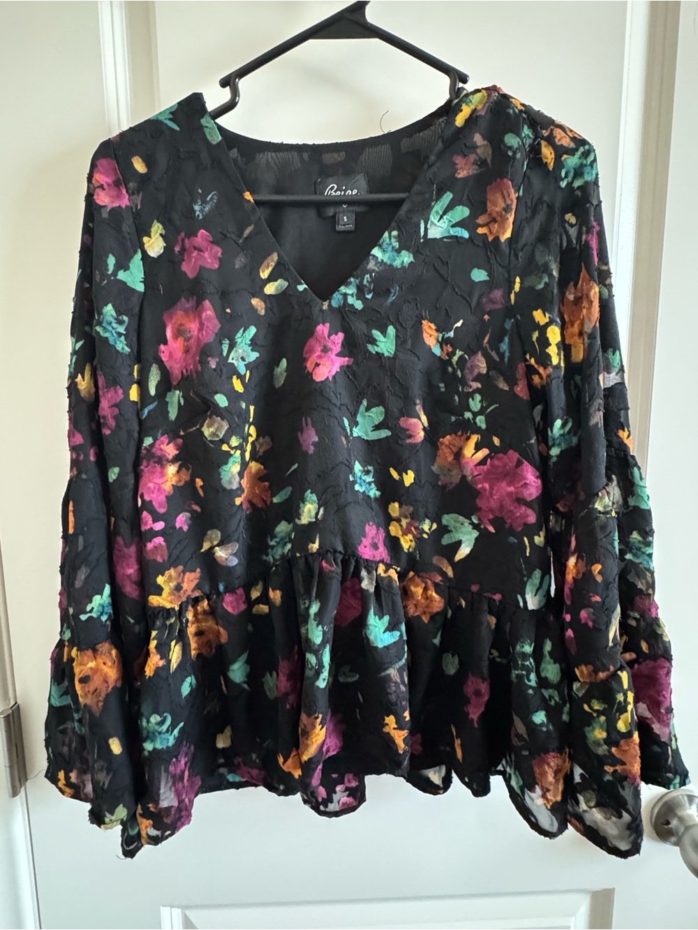 Black Floral V-Neck Peplum Blouse